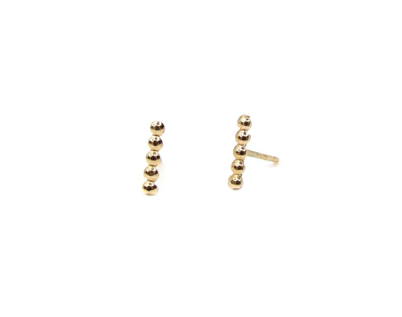 14K Tiny Beaded Bar Stud Earrings | Dainty Gold Minimalist Studs